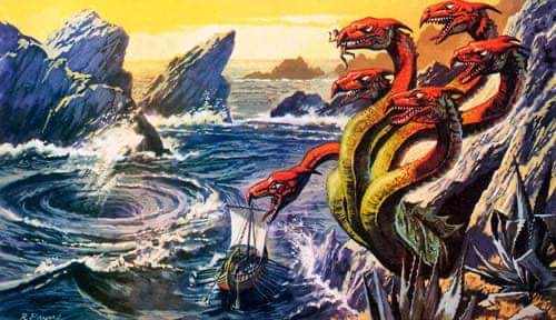 Якщо вірити "Одіссеї" Гомера, шестиголове чудовисько Сцилла підстерігає моряків на одному березі Мессінської протоки. А гігантський морський вир Харибда готовий поглинути кораблі біля іншого берега... Малюнок smokefreeworld.org