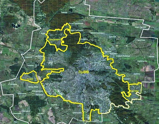 Карта майбутнього “Великого Львова”, яку представили у мерії.