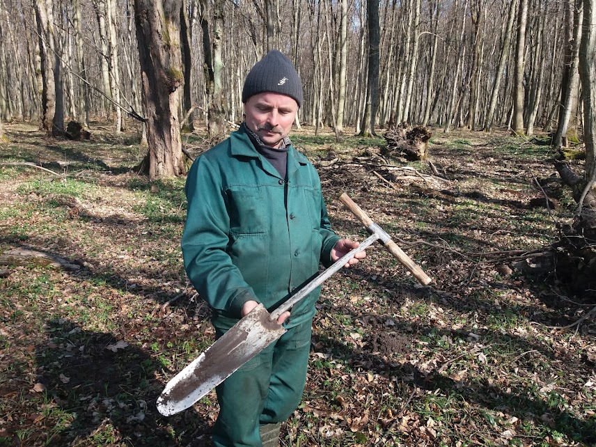 З допомогою ось такої лопати-меча у руках Ігоря Кузіва садять ліс. Фото автора.