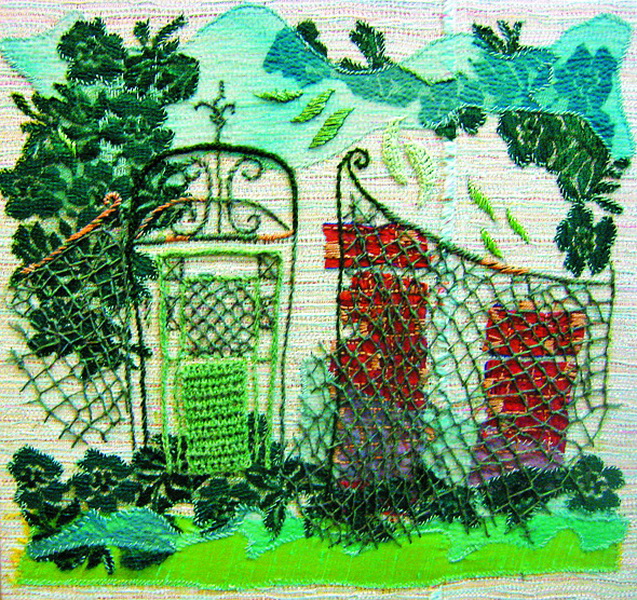 Текстильний колаж із серії «Ввійди в мій сад».
