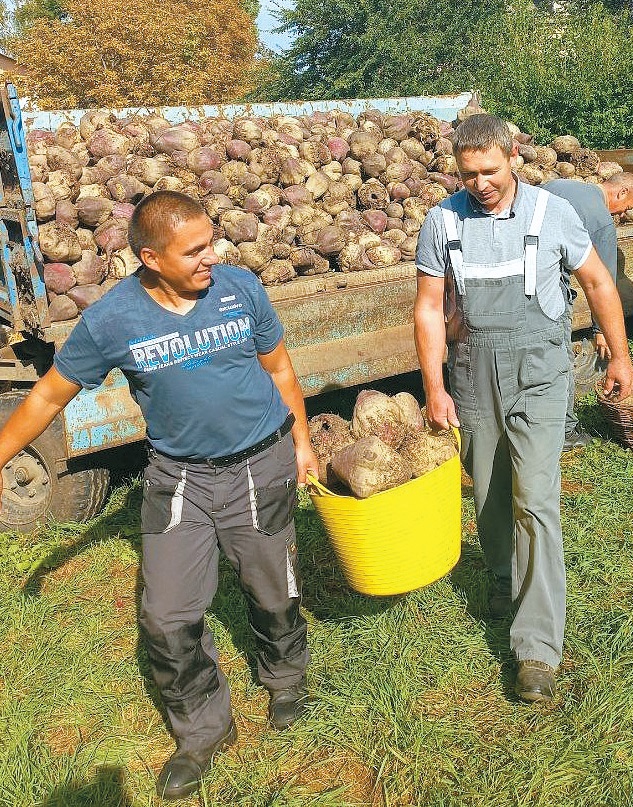 Почищені плоди селяни заносять до сховища. Фото із Фейсбук-сторінки Троїцької громади.