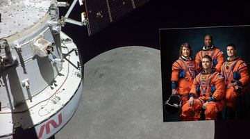 Екіпаж місії Artemis II перевірить усі системи життєзабезпечення на борту капсули Orion, яка торік облетіла Місяць у рамках безпілотної місії Artemis I. Фотоколаж NASA.