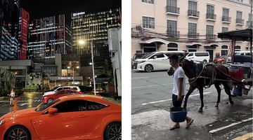 Один із найбагатших кварталів Маніли (ліворуч). У бідному районі столиці вулицями таксують... коні. (праворуч). Фото Уляни Оксенюк